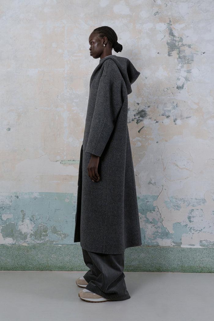 Goen.j Hooded Double-faced Wool Zip-up Coat GREY