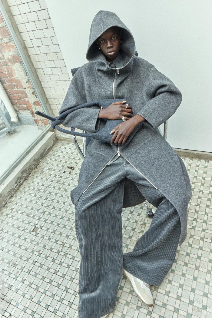 goen.j Hooded double-faced wool zip-up coat GREY