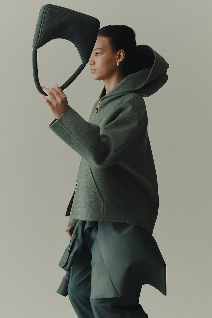 goen.j Hooded double-faced wool zip-up jacket GREY