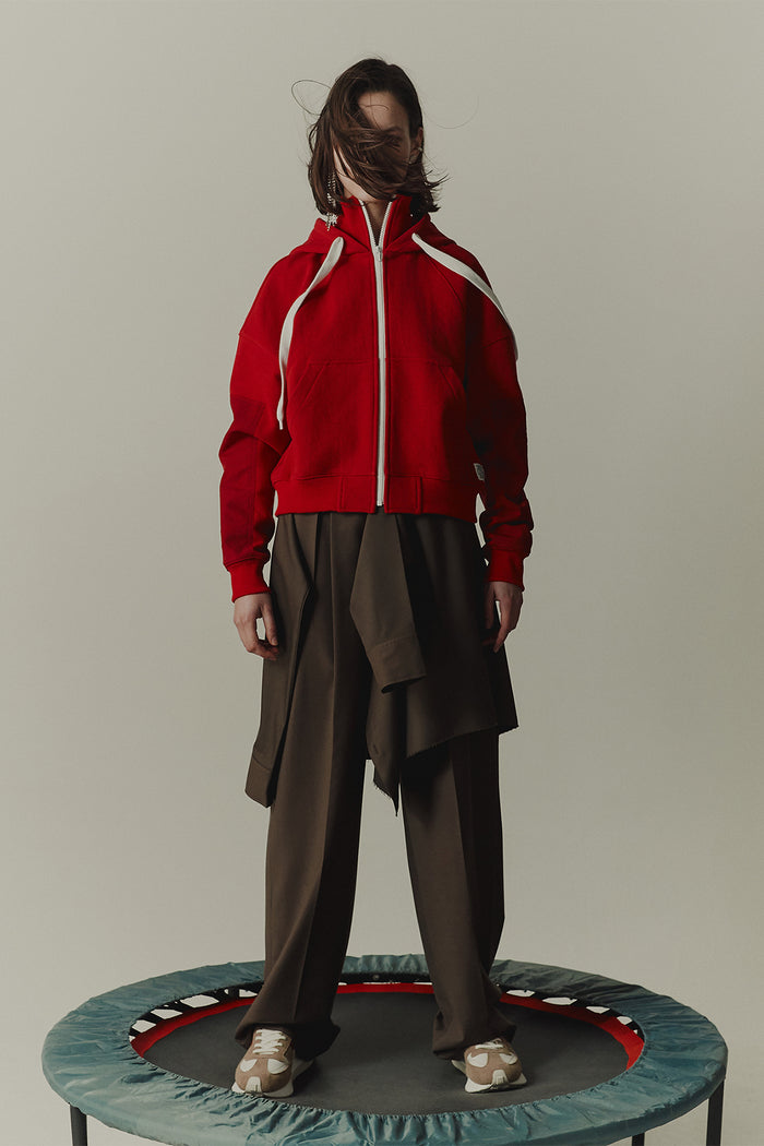 goen.j Hooded high-neck track jacket RED