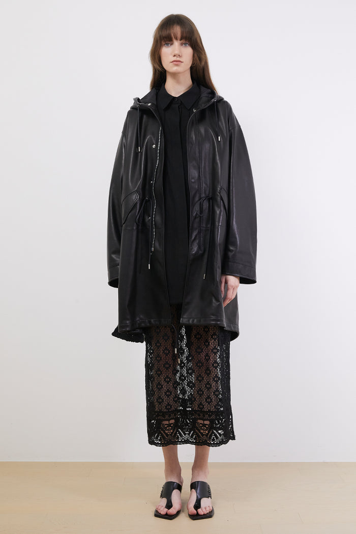 Goen.j Hooded Lambskin Leather Coat BLACK
