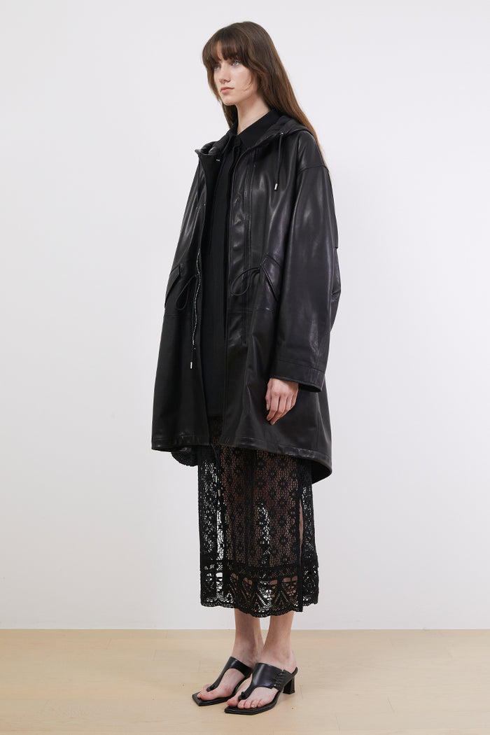 Goen.j Hooded Lambskin Leather Coat BLACK