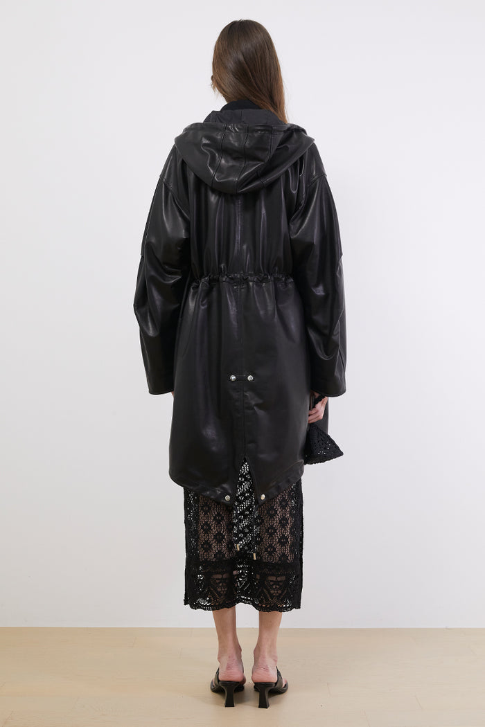 Goen.j Hooded Lambskin Leather Coat BLACK
