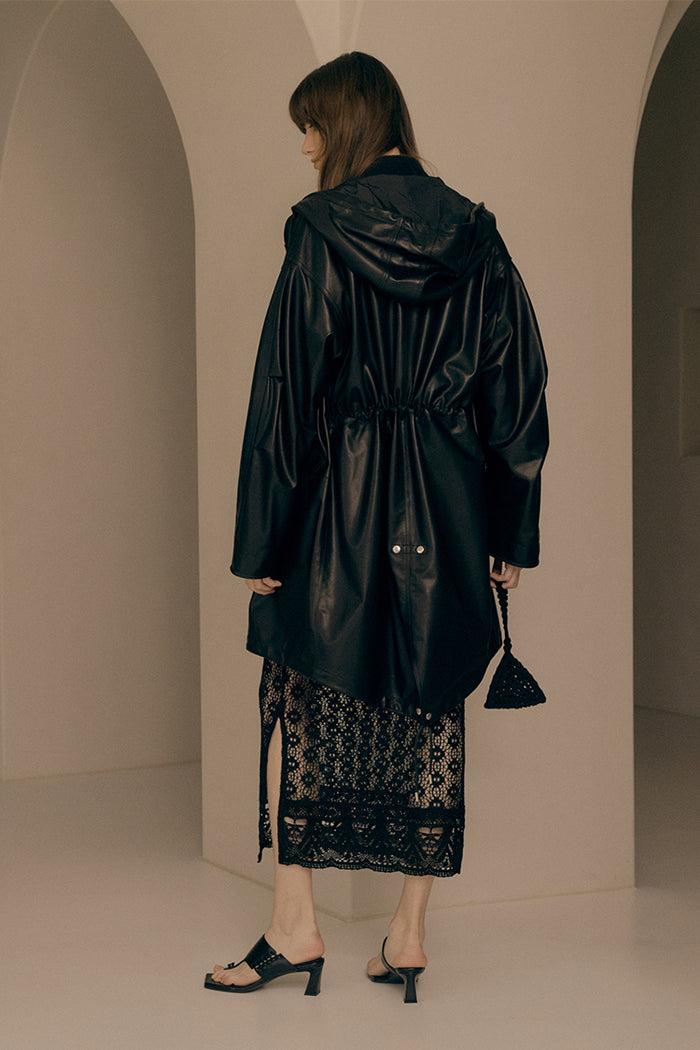 goen.j Hooded Lambskin leather coat BLACK