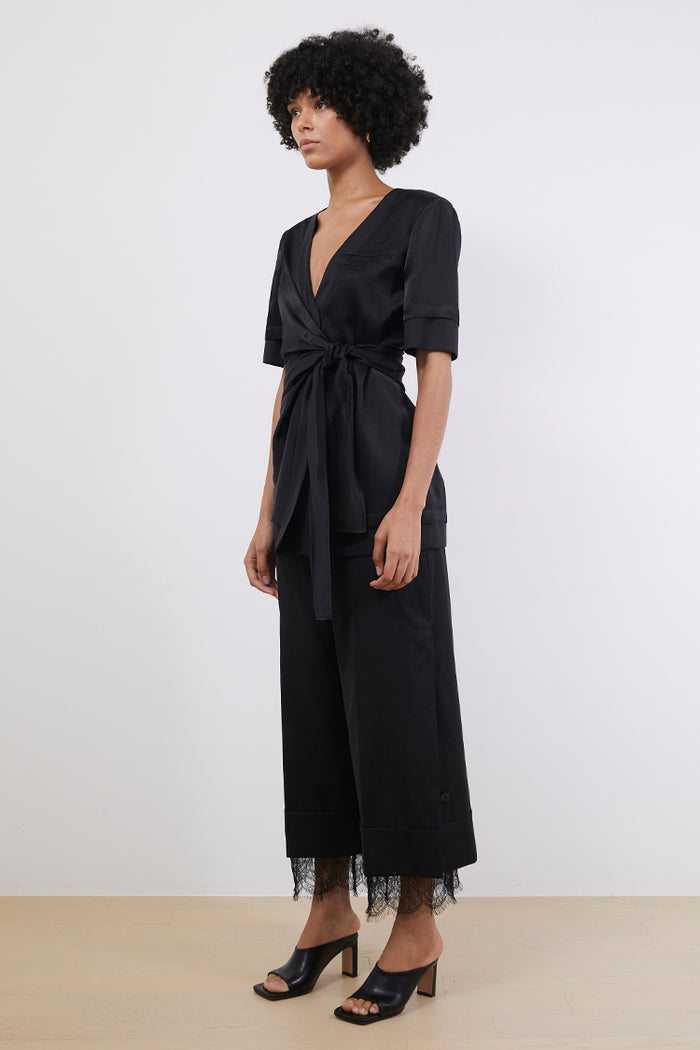 Goen.j Inside-out Short Sleeves Wrap Blazer BLACK