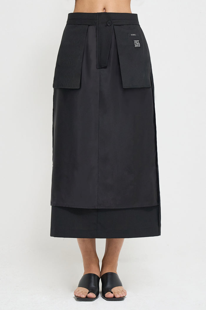 Goen.j Inside-out Wool Midi Skirt BLACK