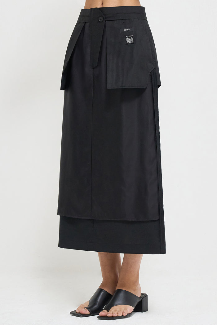 Goen.j Inside-out Wool Midi Skirt BLACK