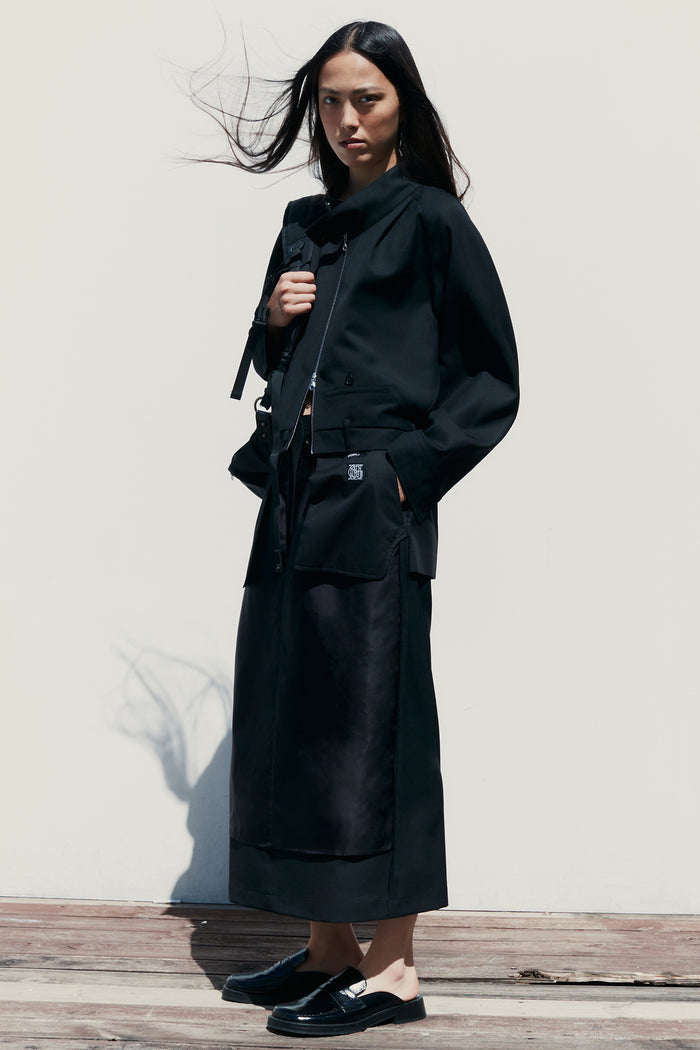 goen.j Inside-out wool midi skirt BLACK