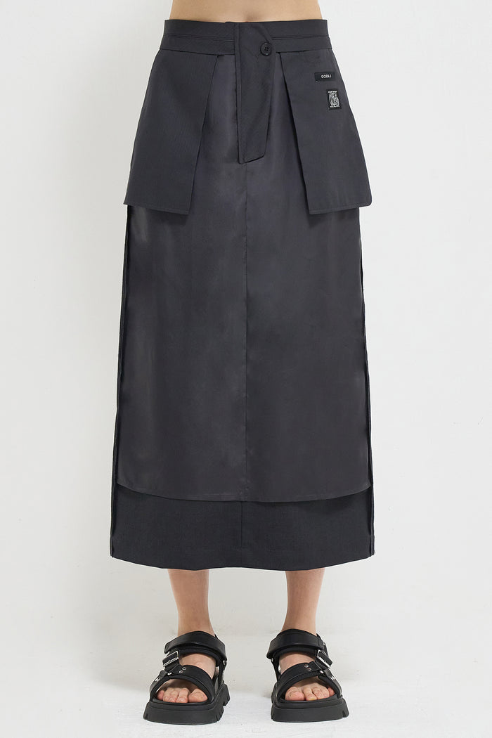 Goen.j Inside-out Wool Midi Skirt CHARCOAL