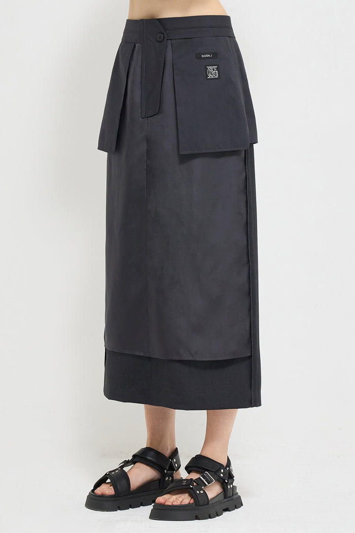 Goen.j Inside-out Wool Midi Skirt CHARCOAL