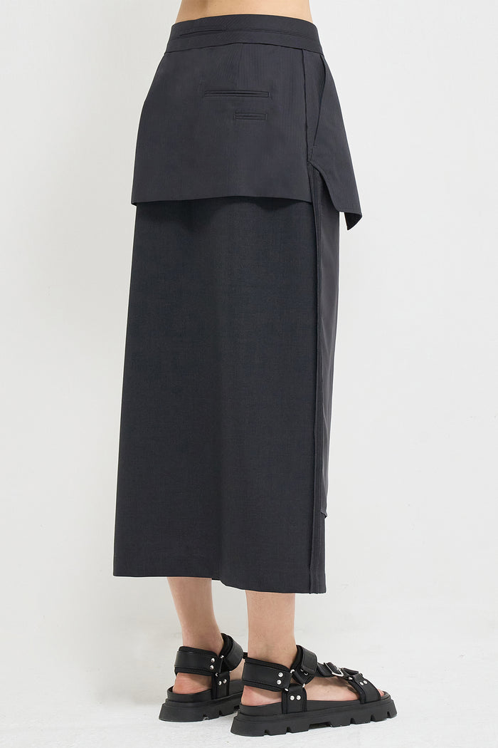 Goen.j Inside-out Wool Midi Skirt CHARCOAL