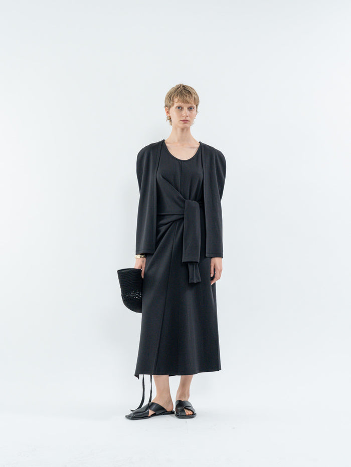 Goen.j Knot Detailed Cape Sleeveless Dress BLACK
