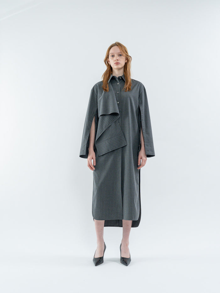 Goen.j Knot Detailed Pin-Striped Dress CHARCOAL