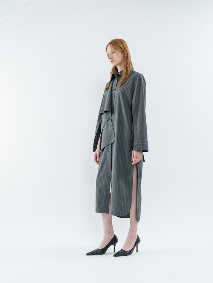 Goen.j Knot Detailed Pin-Striped Dress CHARCOAL