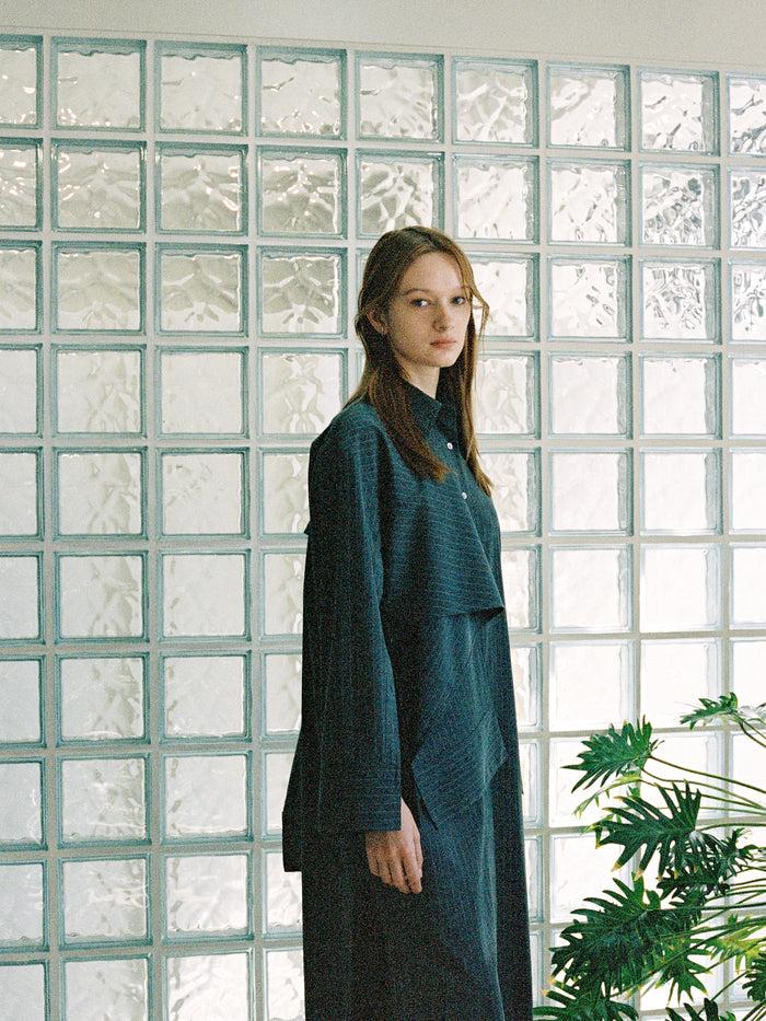 goen.j Knot Detailed Pin-Striped Dress CHARCOAL