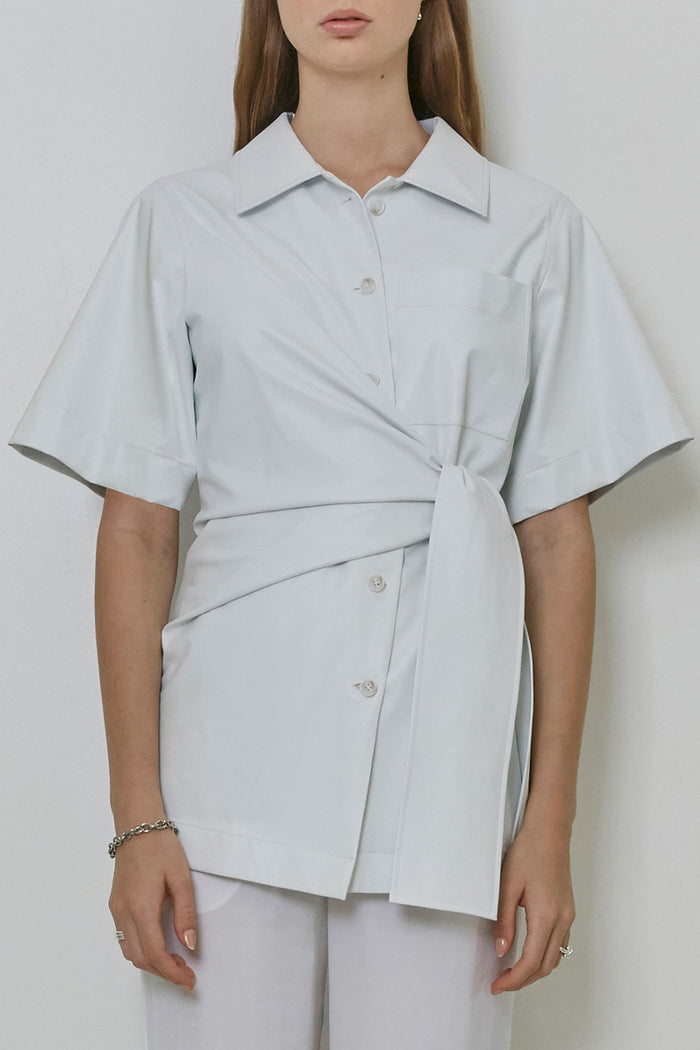 Goen.j Knotted Detail Faux-leather Shirt Top WHITE