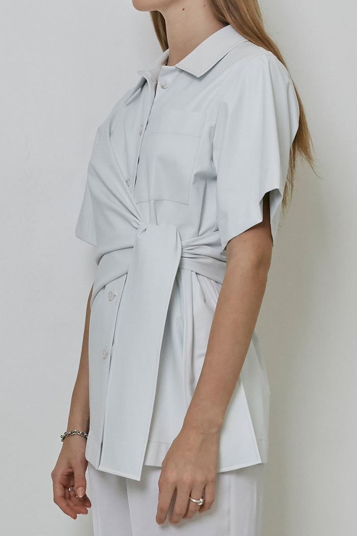 Goen.j Knotted Detail Faux-leather Shirt Top WHITE