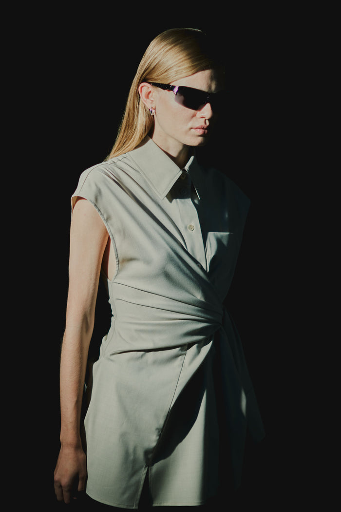 goen.j Knotted detail stretch shirt dress BEIGE