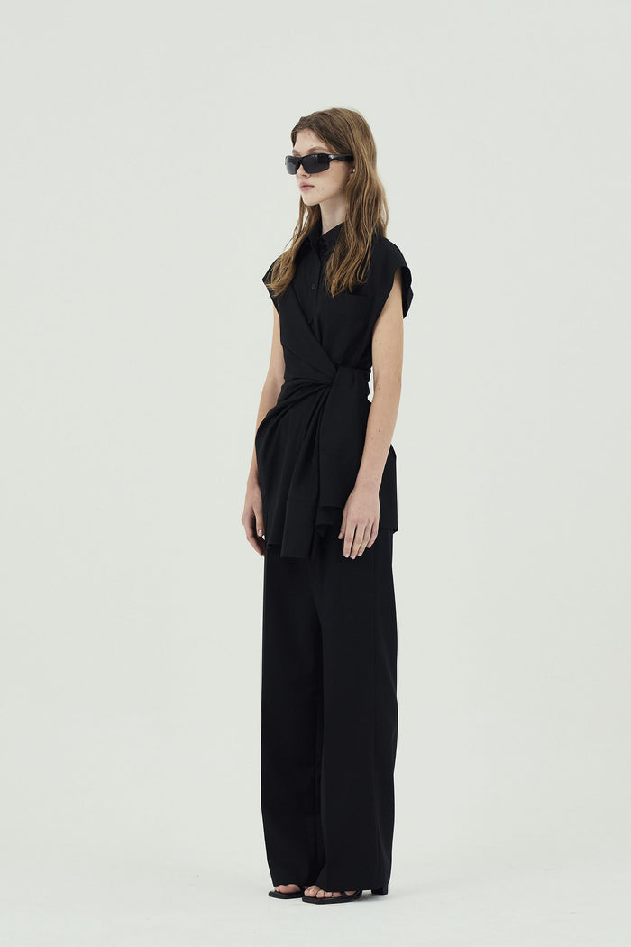 Goen.j Knotted Detail Stretch Shirt Dress BLACK