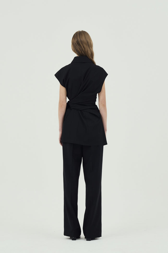 Goen.j Knotted Detail Stretch Shirt Dress BLACK