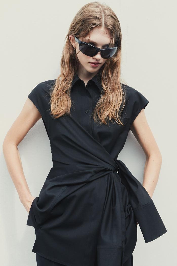 goen.j Knotted detail stretch shirt dress BLACK