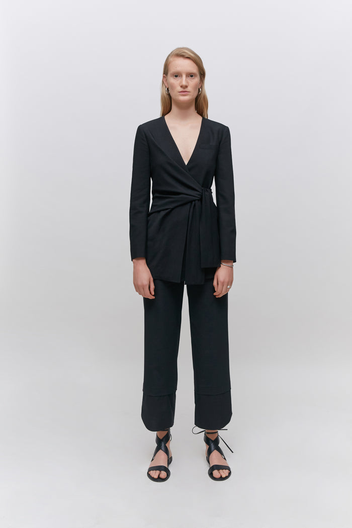 Goen.j Knotted Detail Wool Blazer BLACK