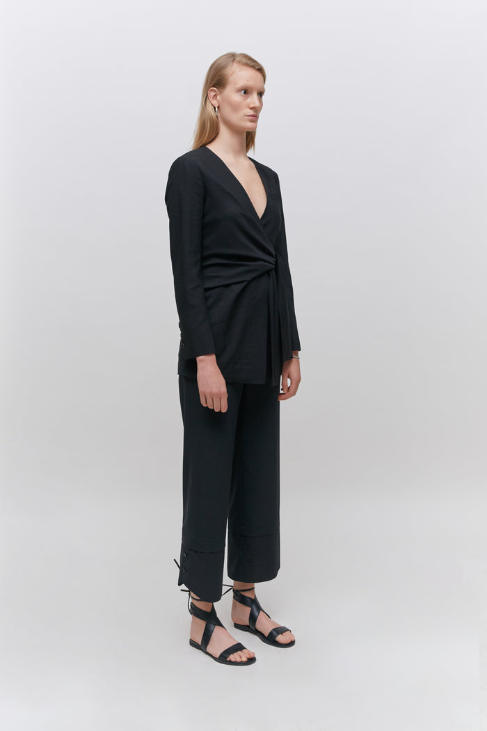 Goen.j Knotted Detail Wool Blazer BLACK