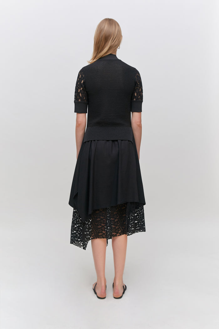 Goen.j Lace Embroidered Crochet Knit Top BLACK