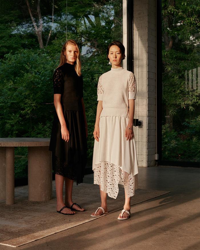 goen.j Lace embroidered crochet knit top BLACK