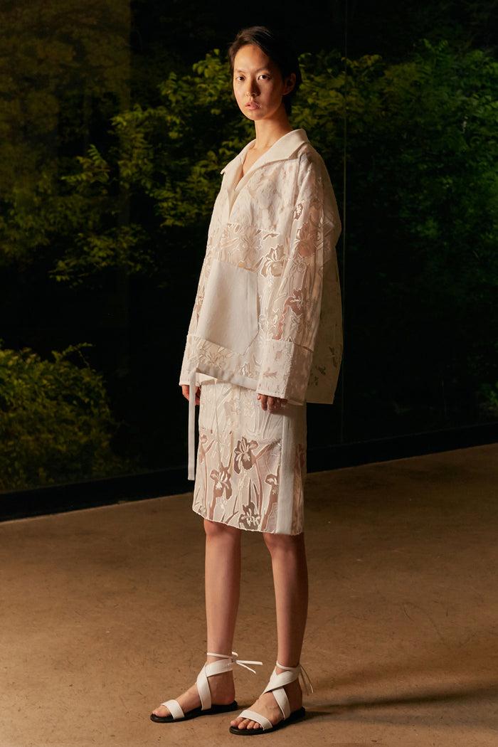 goen.j Lace embroidered mesh jacket IVORY