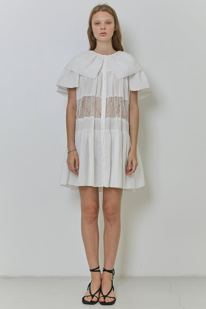 Goen.j Lace Trimmed Tiered Mini Dress IVORY