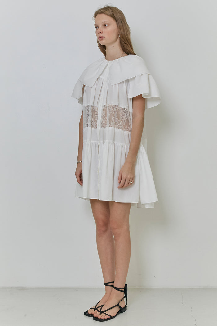Goen.j Lace Trimmed Tiered Mini Dress IVORY