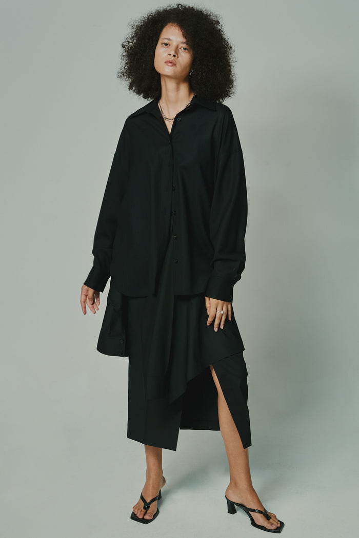 goen.j Layered shirt raw-edge cut midi skirt BLACK