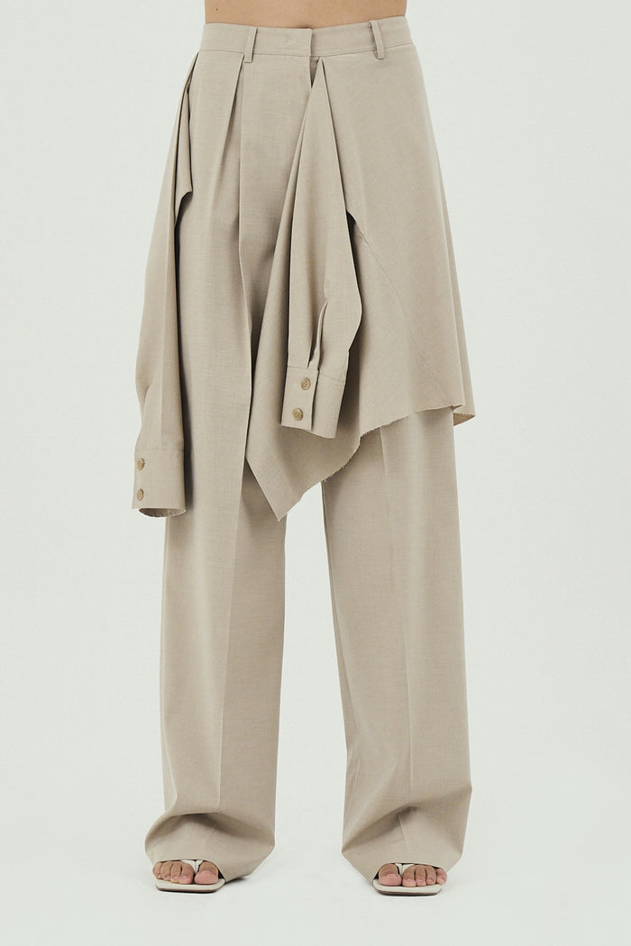 Goen.j Layered Shirt Raw-edge Cut Pants BEIGE