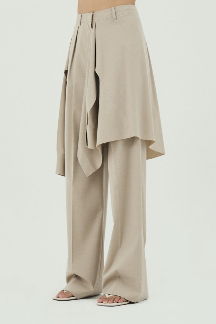 Goen.j Layered Shirt Raw-edge Cut Pants BEIGE