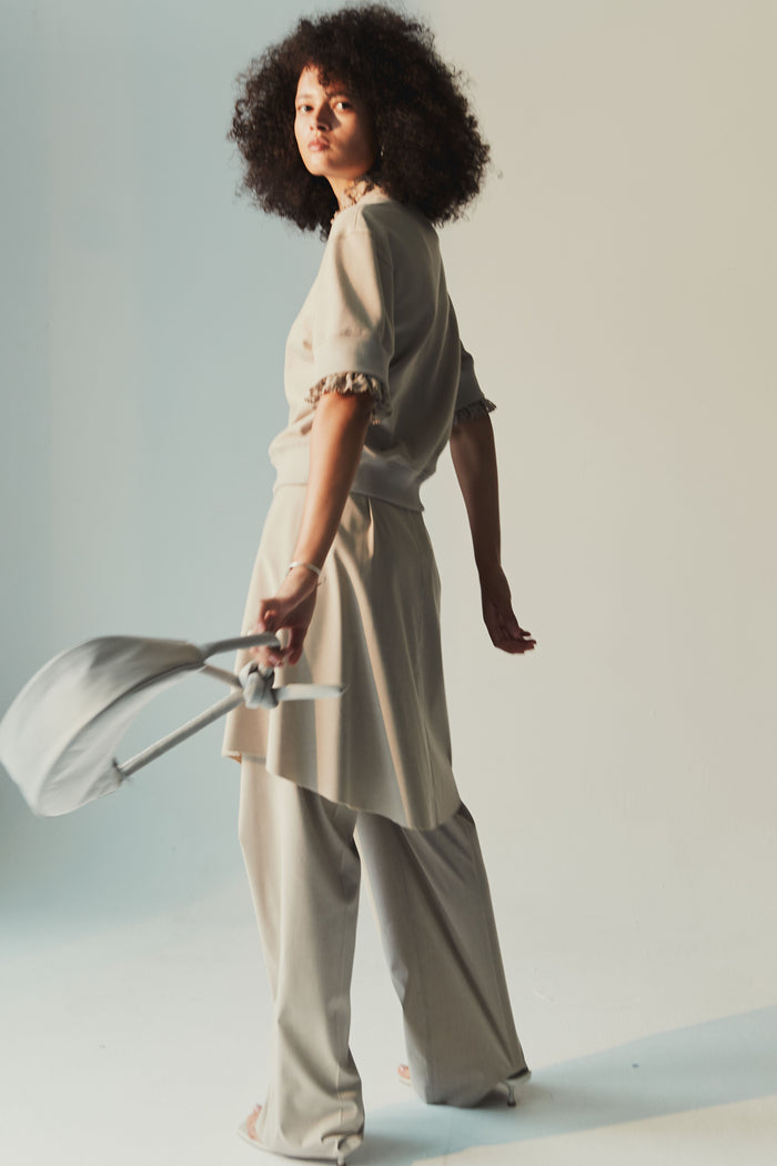 goen.j Layered shirt raw-edge cut pants BEIGE