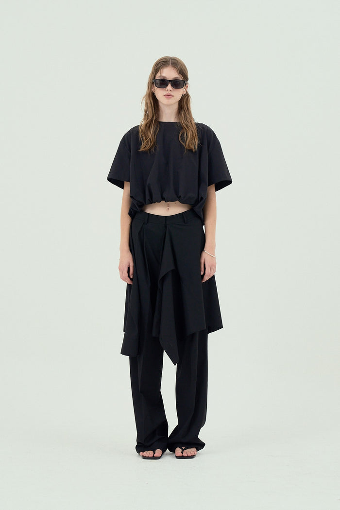 Goen.j Layered Shirt Raw-edge Cut Pants BLACK