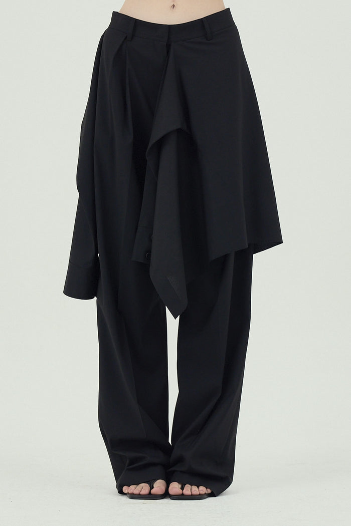 Goen.j Layered Shirt Raw-edge Cut Pants BLACK