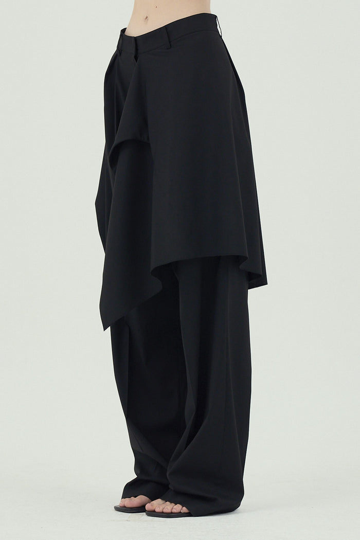 Goen.j Layered Shirt Raw-edge Cut Pants BLACK