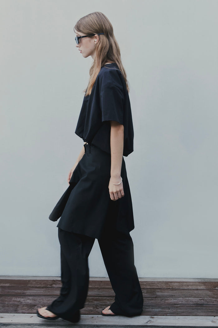 goen.j Layered shirt raw-edge cut pants BLACK