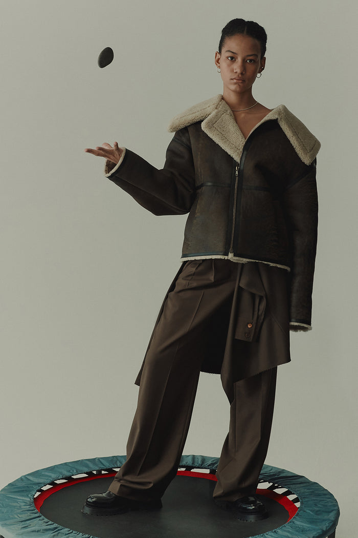 Goen.j Layered Shirt Raw-edge Cut Pants BROWN