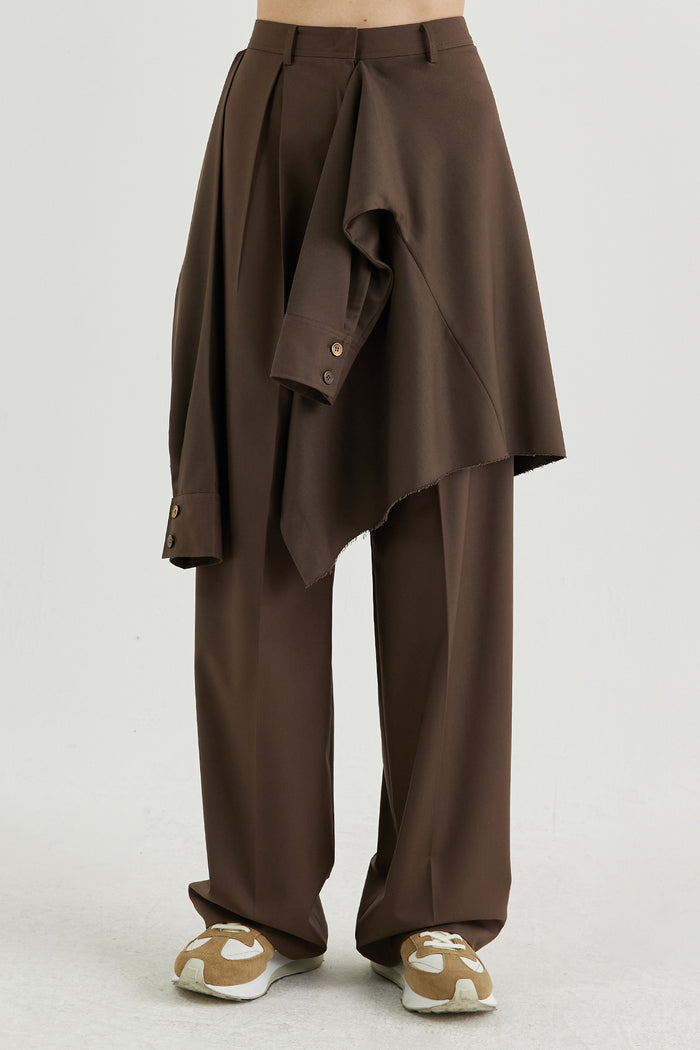 Goen.j Layered Shirt Raw-edge Cut Pants BROWN