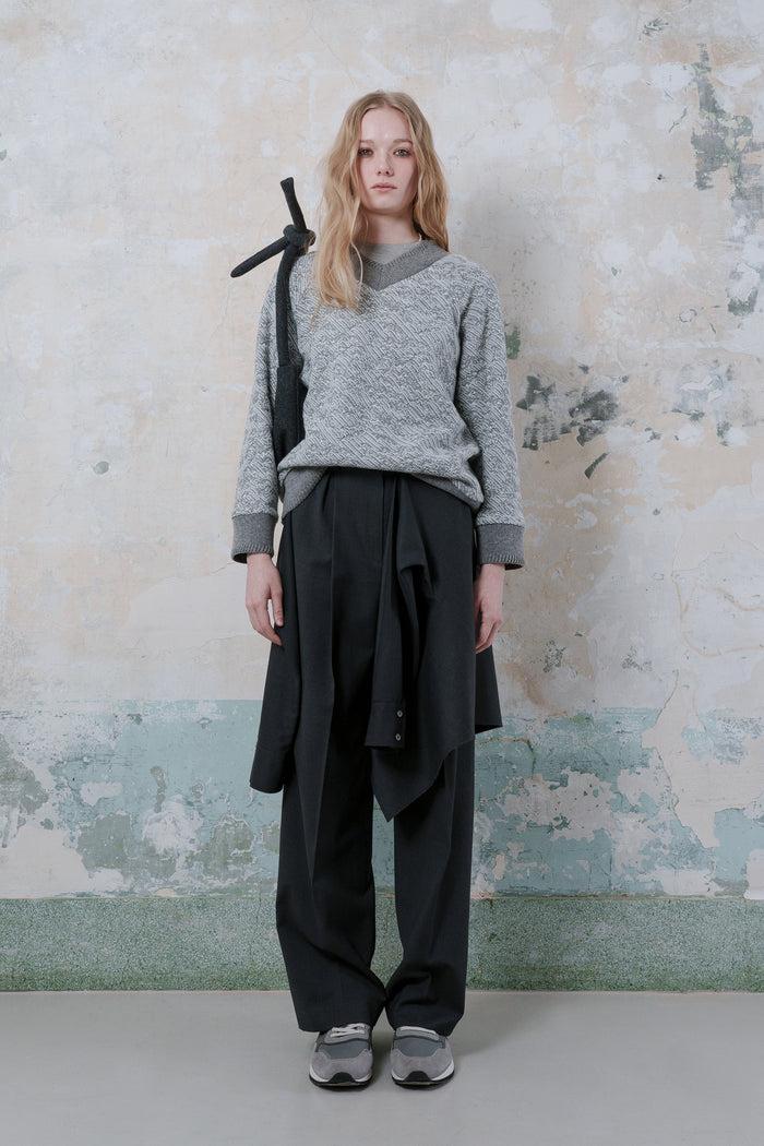 Goen.j Layered Shirt Raw-edge Cut Pants CHARCOAL