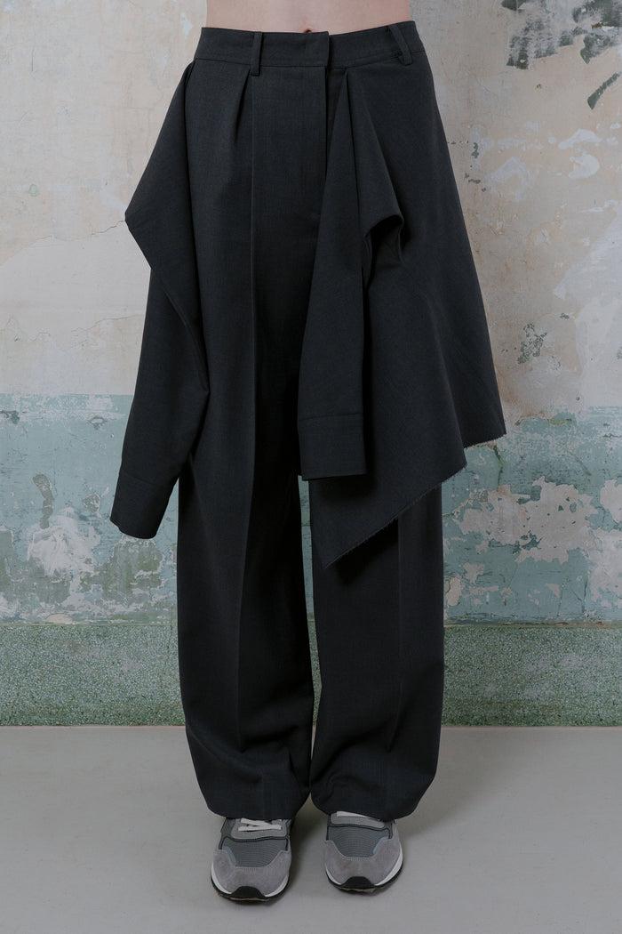 Goen.j Layered Shirt Raw-edge Cut Pants CHARCOAL
