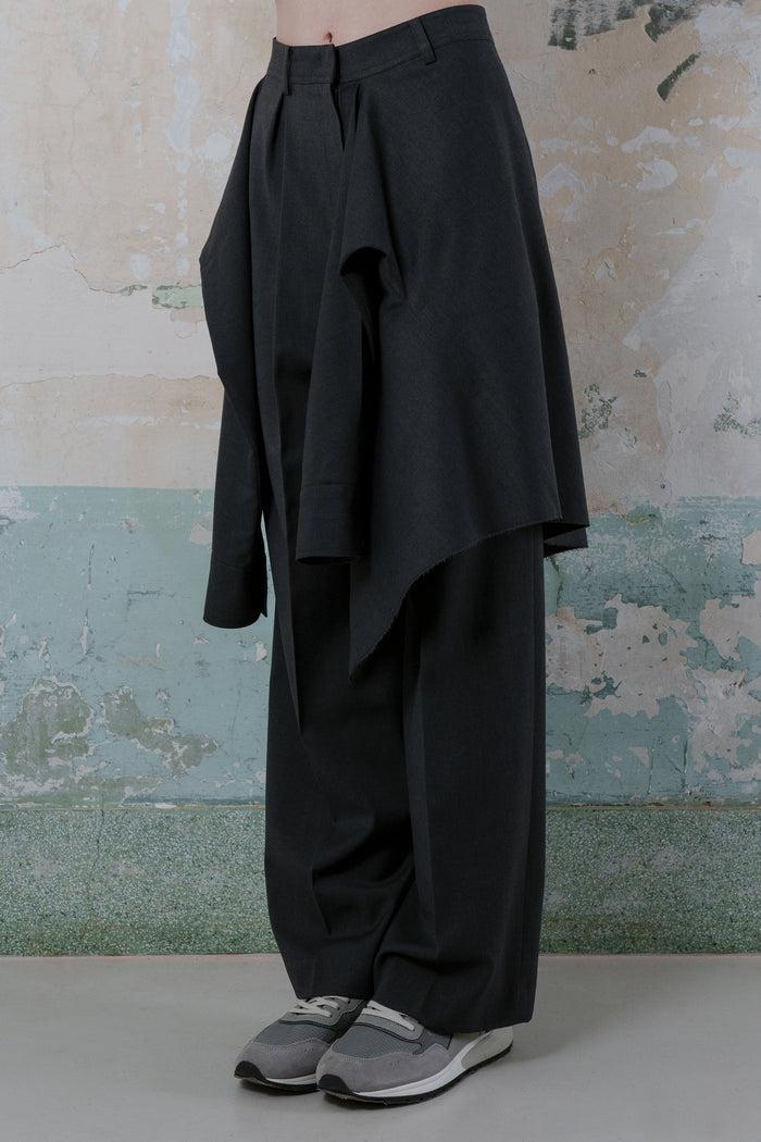 Goen.j Layered Shirt Raw-edge Cut Pants CHARCOAL