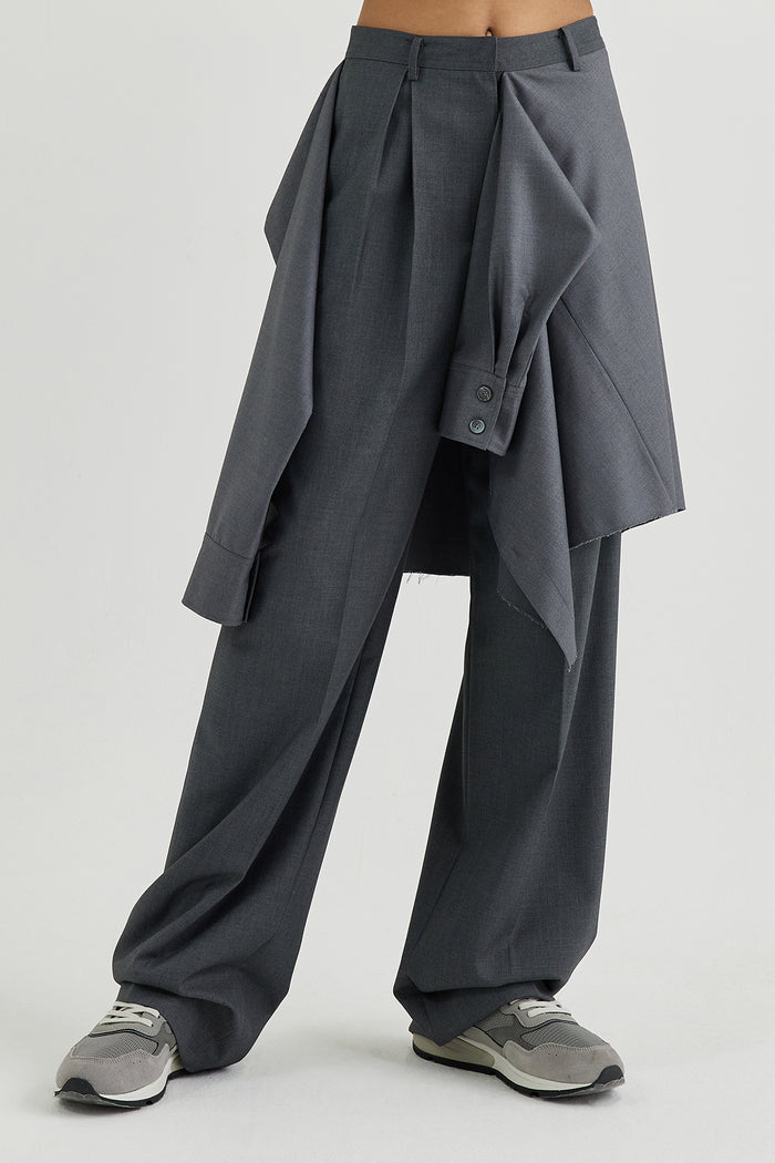 Goen.j Layered Shirt Raw-edge Cut Pants GREY