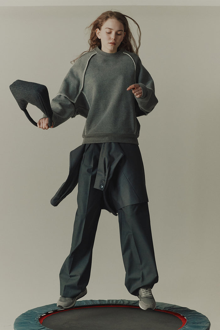 goen.j Layered shirt raw-edge cut pants GREY