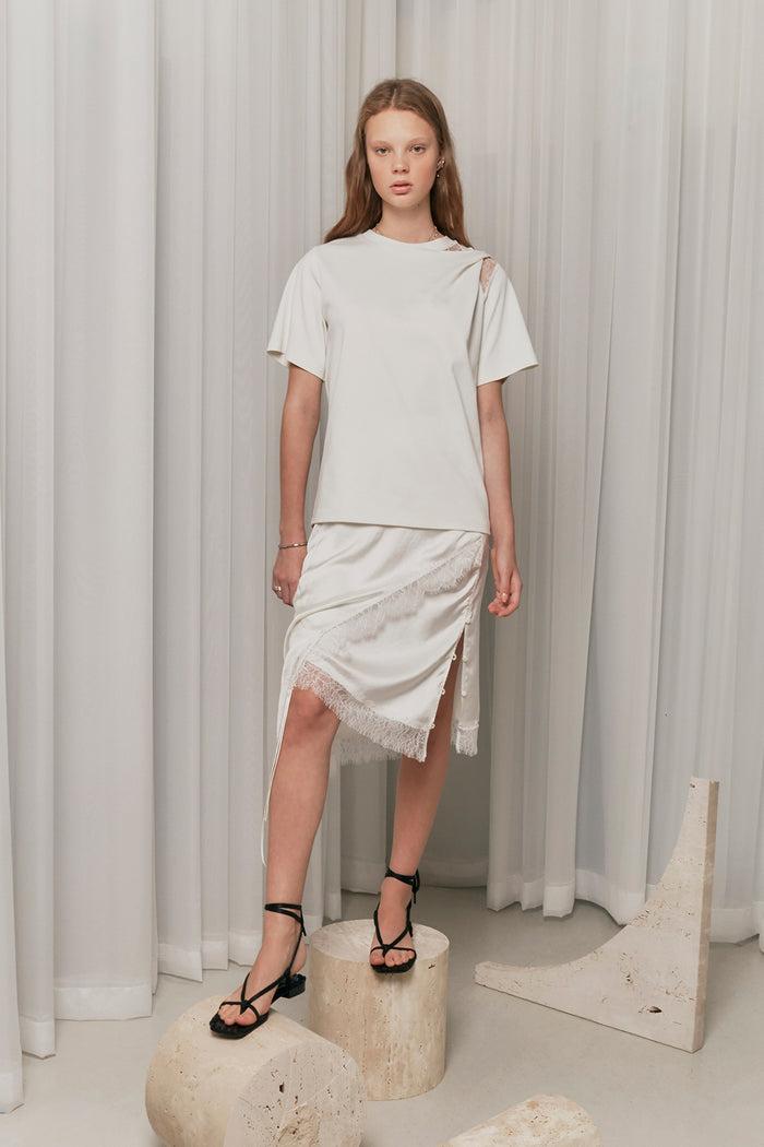 goen.j Lingerie motif charmeuse skirt IVORY