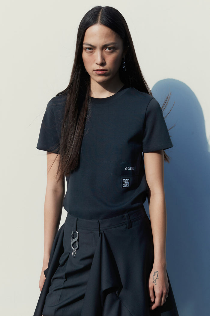 goen.j Logo-patches cotton-jersey top BLACK