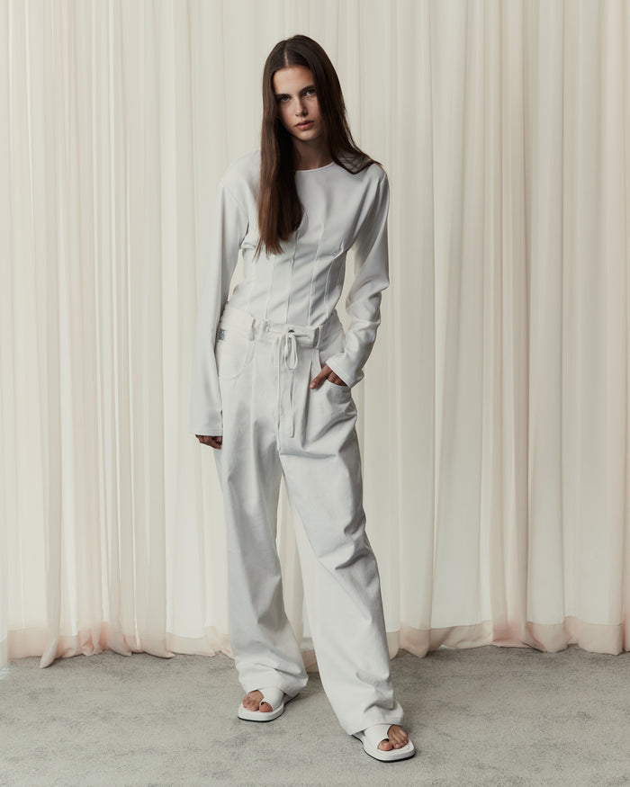 goen.j Long-sleeved stretch-crepe fitted top